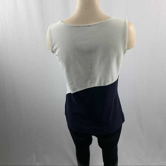 NIC & ZOE Ivory and Navy Asymmetrical Tank Top M - Picture 2 of 7